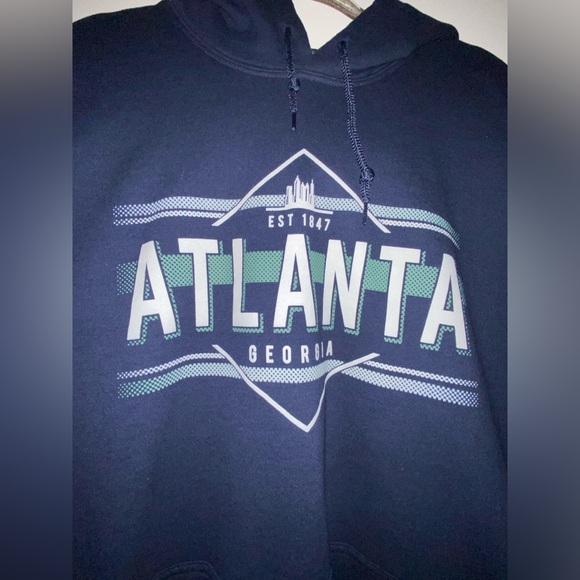 ATLANTA Georgia Navy 2X Hoodie Sweatshirt Pullover Front Pocket - Picture 2 of 7